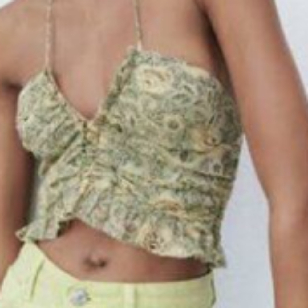 Zara Yellow Cream Asymmetrical Ruched Camisole Missses Size Medium